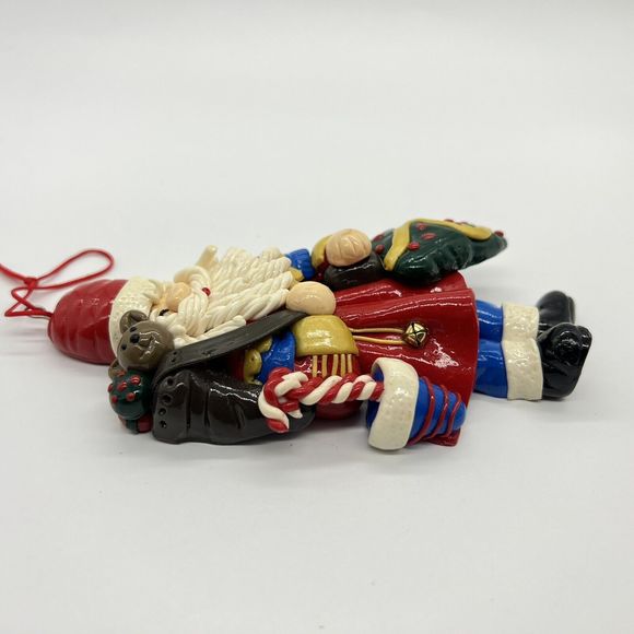Vintage Santa Claus Christmas Ornament Glazed Clay Dough 5.5” Handmade Detailed - Picture 11 of 12
